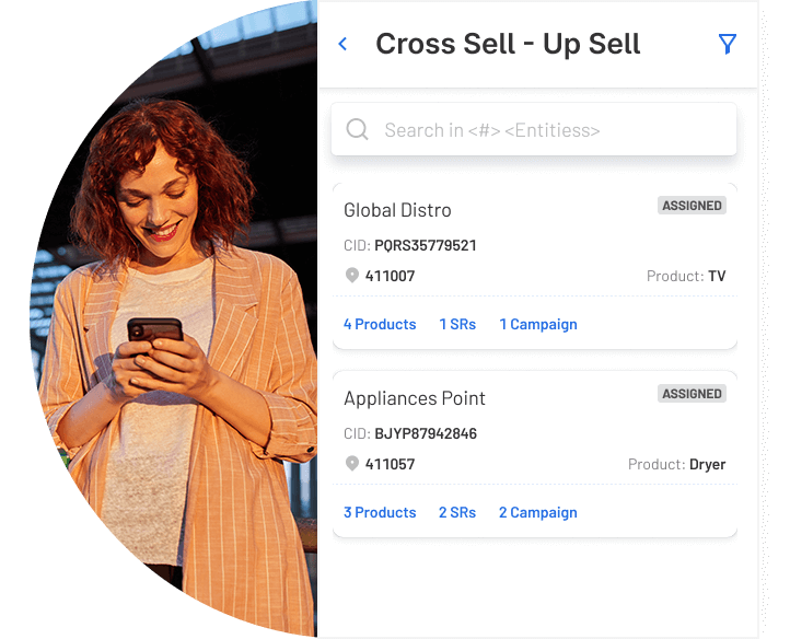 Account Management Dashboard of Sales Productivity App that Allows Sales executives to cross sell and upsell