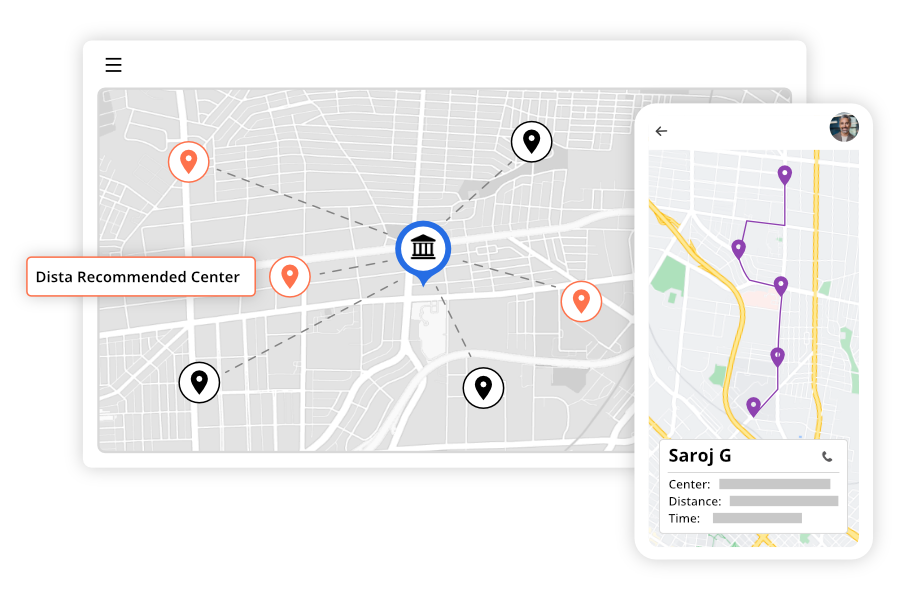 Showing nearest branch or center to agent's location for cash deposit