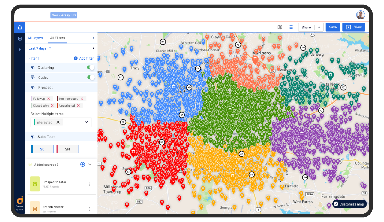 Visualizing key locations and business data points on a map