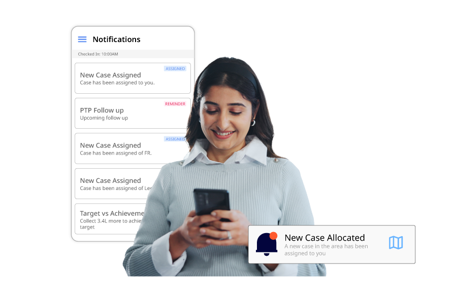 In-app nudges with banners, read receipts, and reminders to guide agent behavior and keep field teams engaged