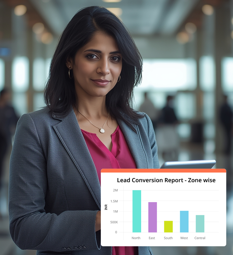 a lead conversion report displayed zone-wise on a screen
